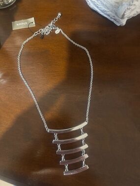 NWT Chico's Silver Curved Bar Statement Necklace